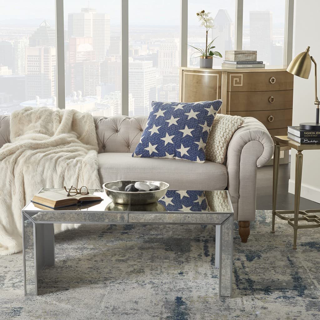 HomeRoots 100% Cotton Navy Blue and Ivory Stars Throw Pillow