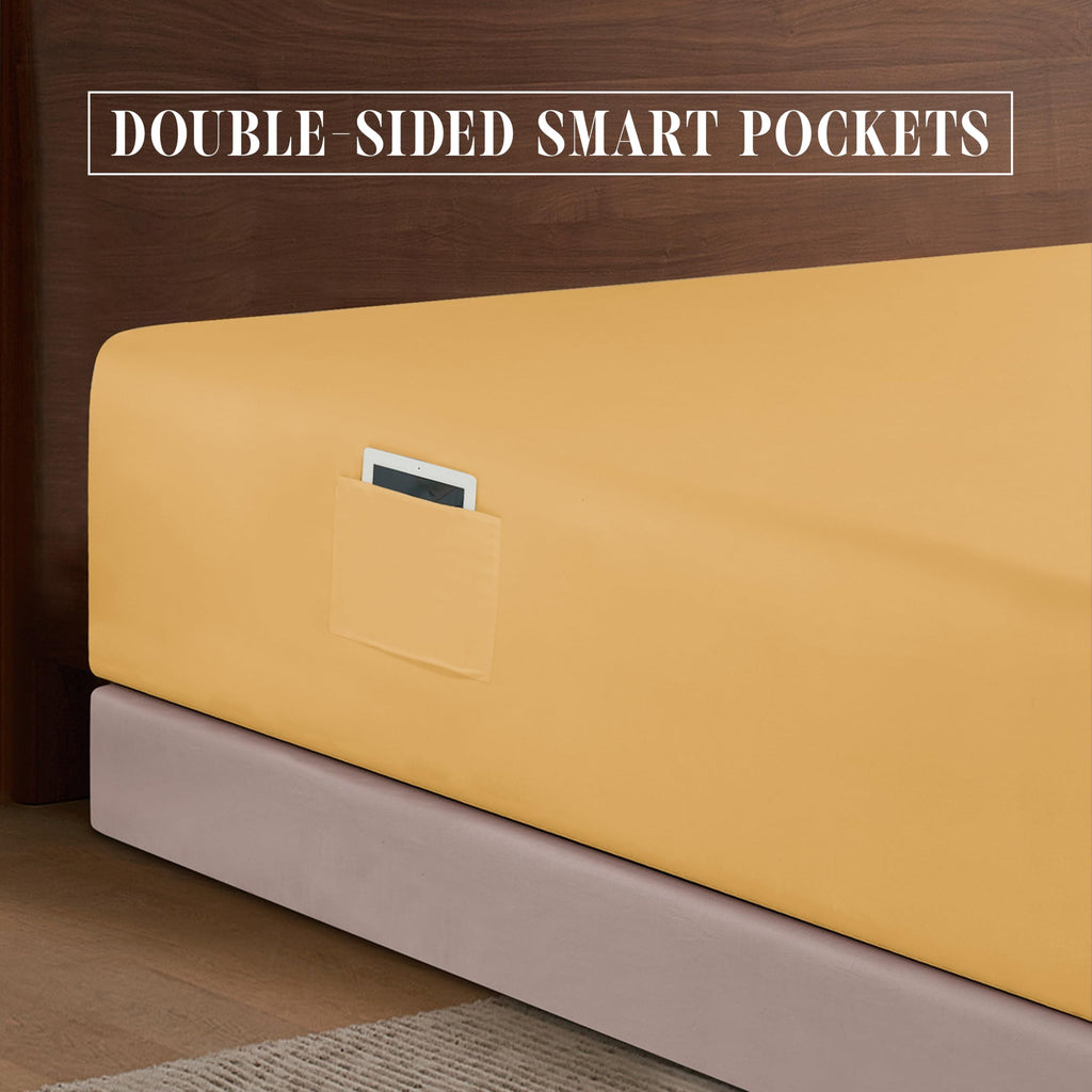 Elegant Comfort 1500 Premium Hotel Quality 18-24 Inches Deep - Extra Deep Pocket Single Fitted Sheet For High Mattress, Luxury And Softest, Smart Pocket - Wrinkle Free, Full, Gold