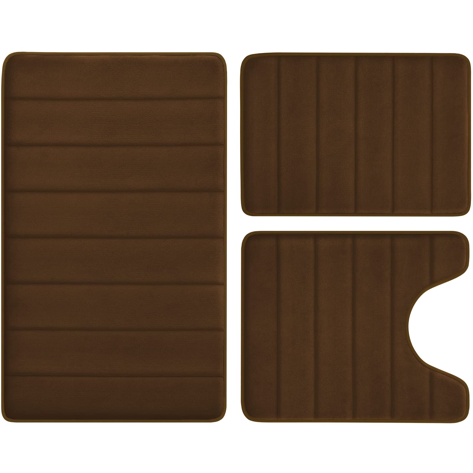 BYSURE Brown Memory Foam Bathroom Rug Set 3 Piece Non Slip Extra Absorbent Shaggy Bathroom Mats and Rugs Sets, Soft & Dry Bath M