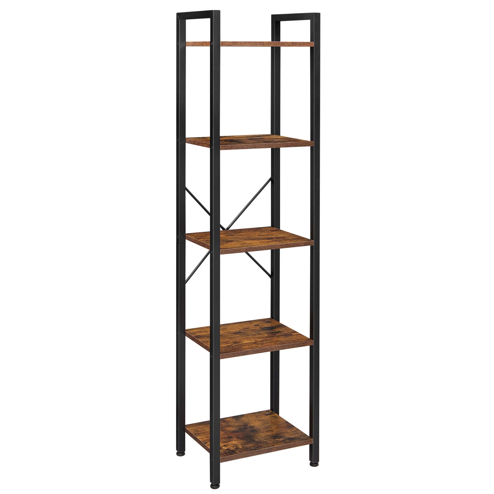 VASAGLE 5-Tier Tall Bookshelf, Narrow Bookcase with Steel Frame, Skinny Book Shelf for Living Room, Home Office, Study, 11.8 x 1