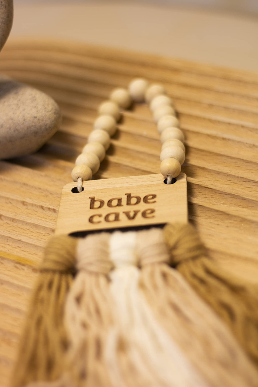 Decocove Babe Cave Sign - Wood Bead Garland - Boho Nursery Wall Decor For Girls And Boys - Neutral Home Decor - Baby Decor For N