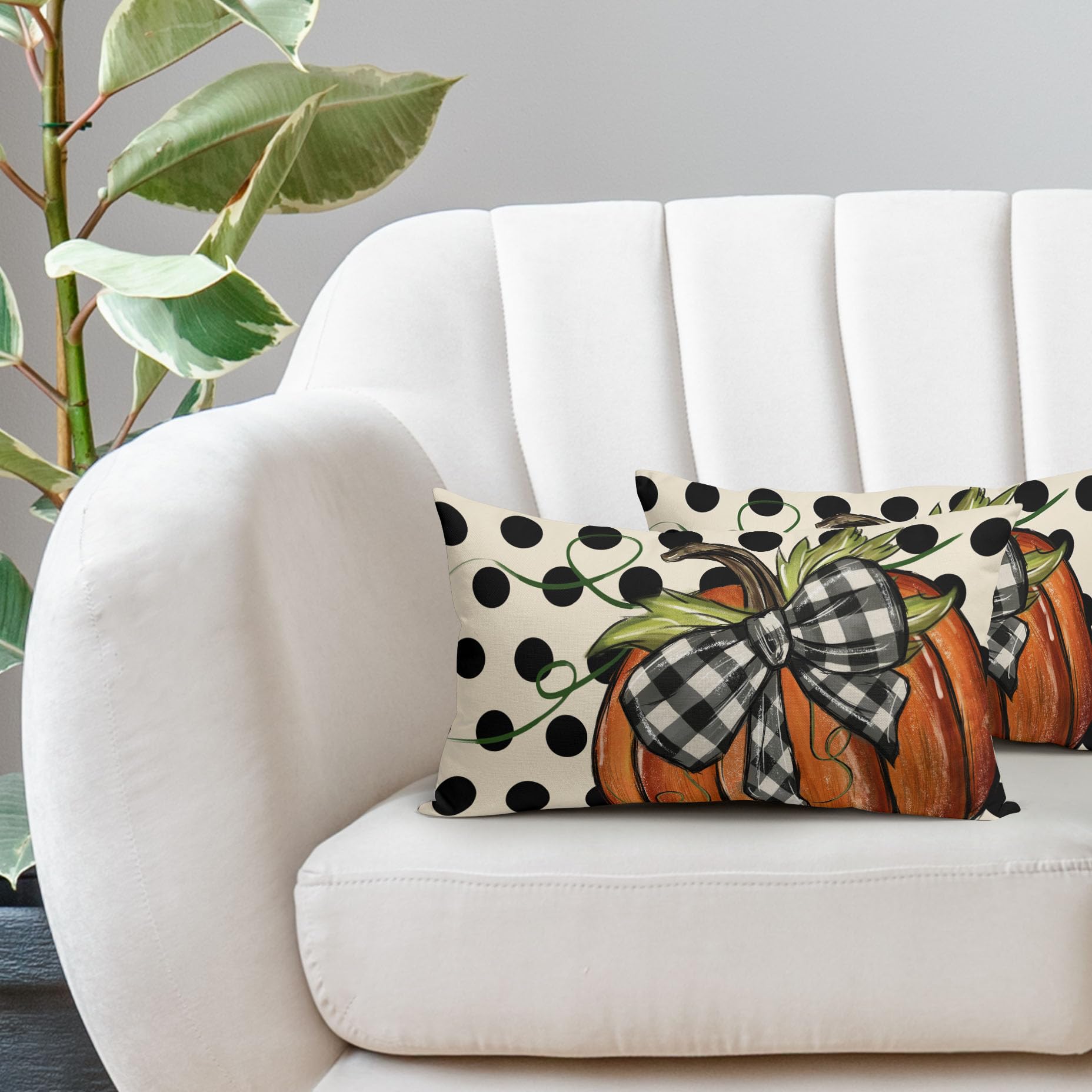 Fall Polka Dot Pumpkin Lumbar Pillow Covers 12X20 Inch Autumn Harvest Thanksgiving Rectangle Pillow Cases Orange Seasonal Throw