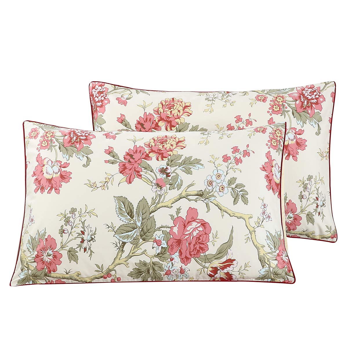 Winlife 100% Cotton Pillowcases 1000 Thread Count Floral Printed Pillow Cases Set Of 2 Pillow Cover Red Flowers (Queen 20X30',