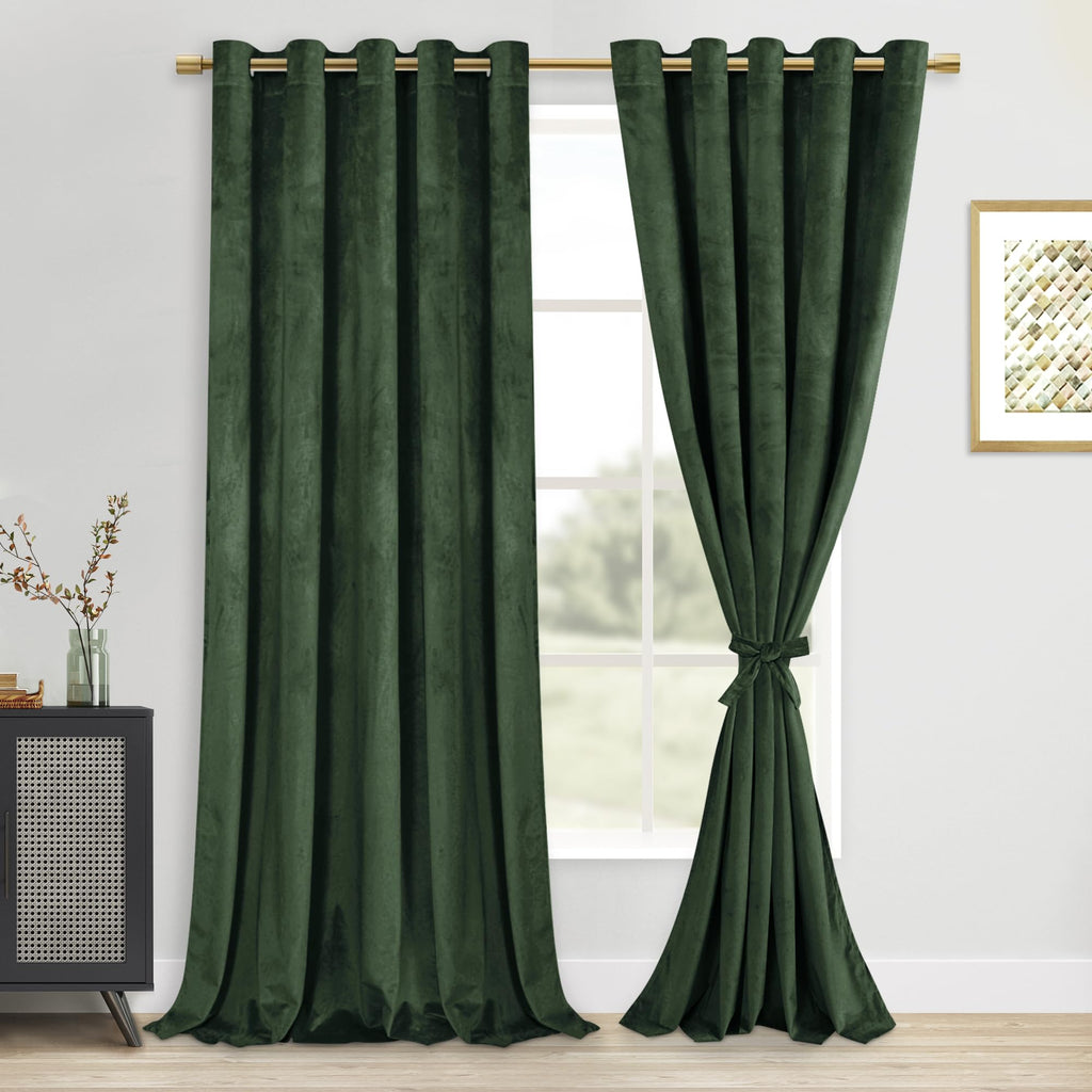 DWCN Velvet Curtains Extra Wide Olive Green Elegant Sunlight Blocking Curtains for Living Room Thermal Insulated Noise Reducing 