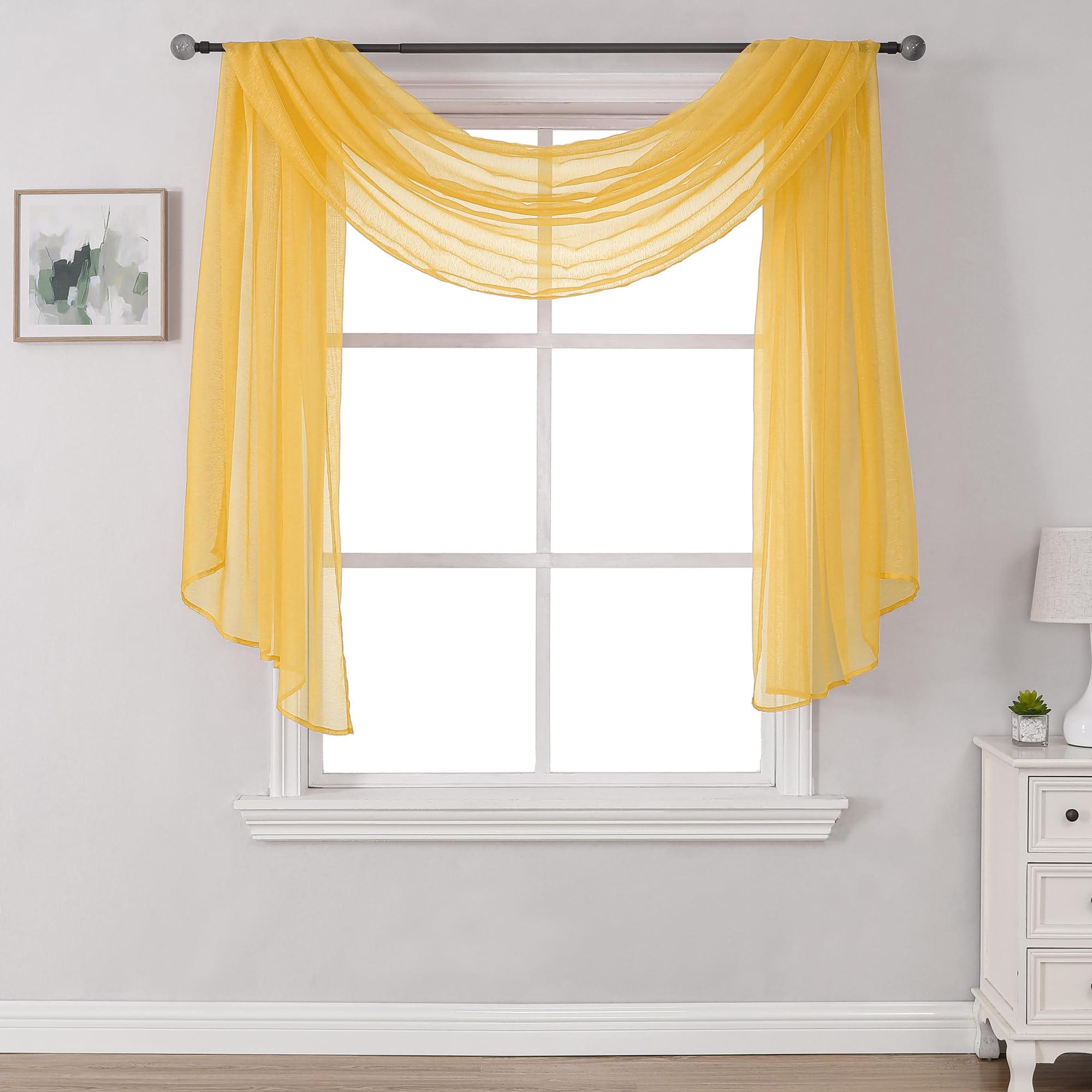 DONREN Amber Yellow Sheer Curtains Sheer Curtains Scarf Home Decoration - Semi Voile Scarf Valance for Wedding (1 Pack,W 52 x L 