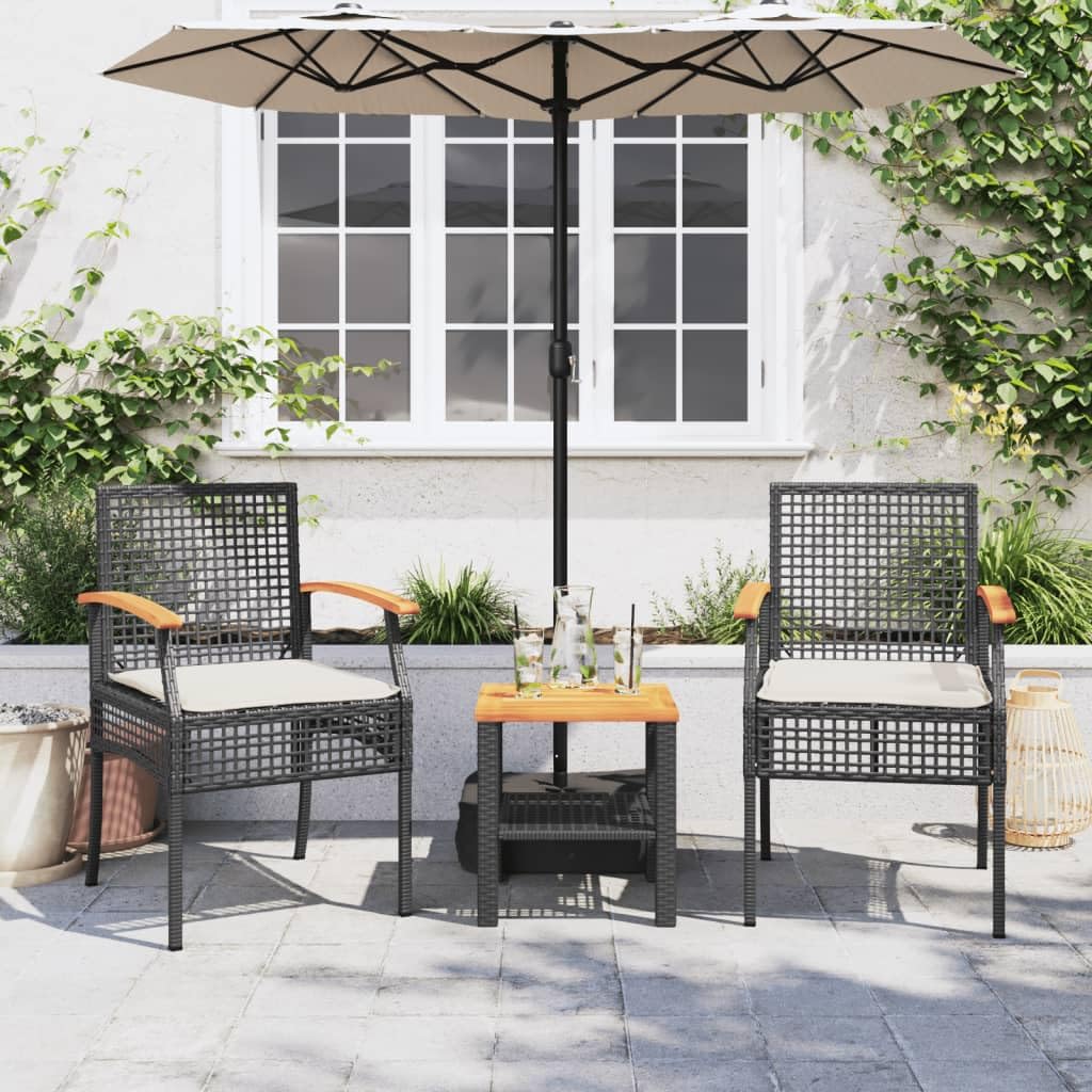 vidaXL Garden chairs 2 pcs with cushions poly rattan and acacia wood black