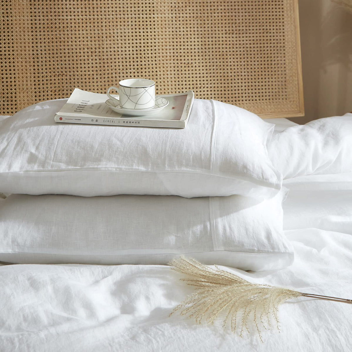Hyprest 100% French Linen White Pillowcases King, Stone Washed Flax Linen King Pillowcase Set Of 2,Super Soft Breathable Cooling