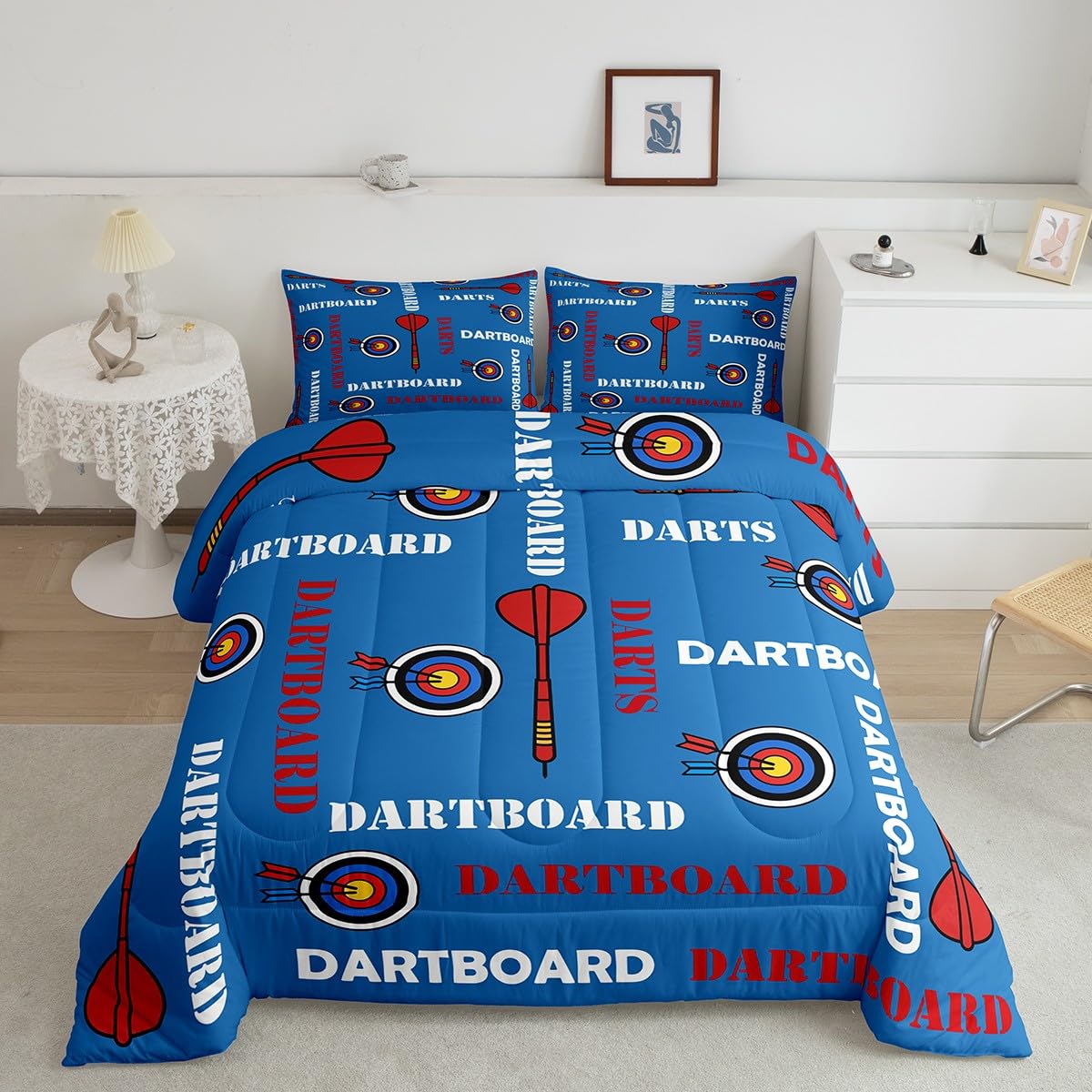 Feelyou Boys Dart Board Comforter Set Toddler Size Sports Dart Player Print Bedding Set for Kids Teens Girls Ball Gamer Decorati