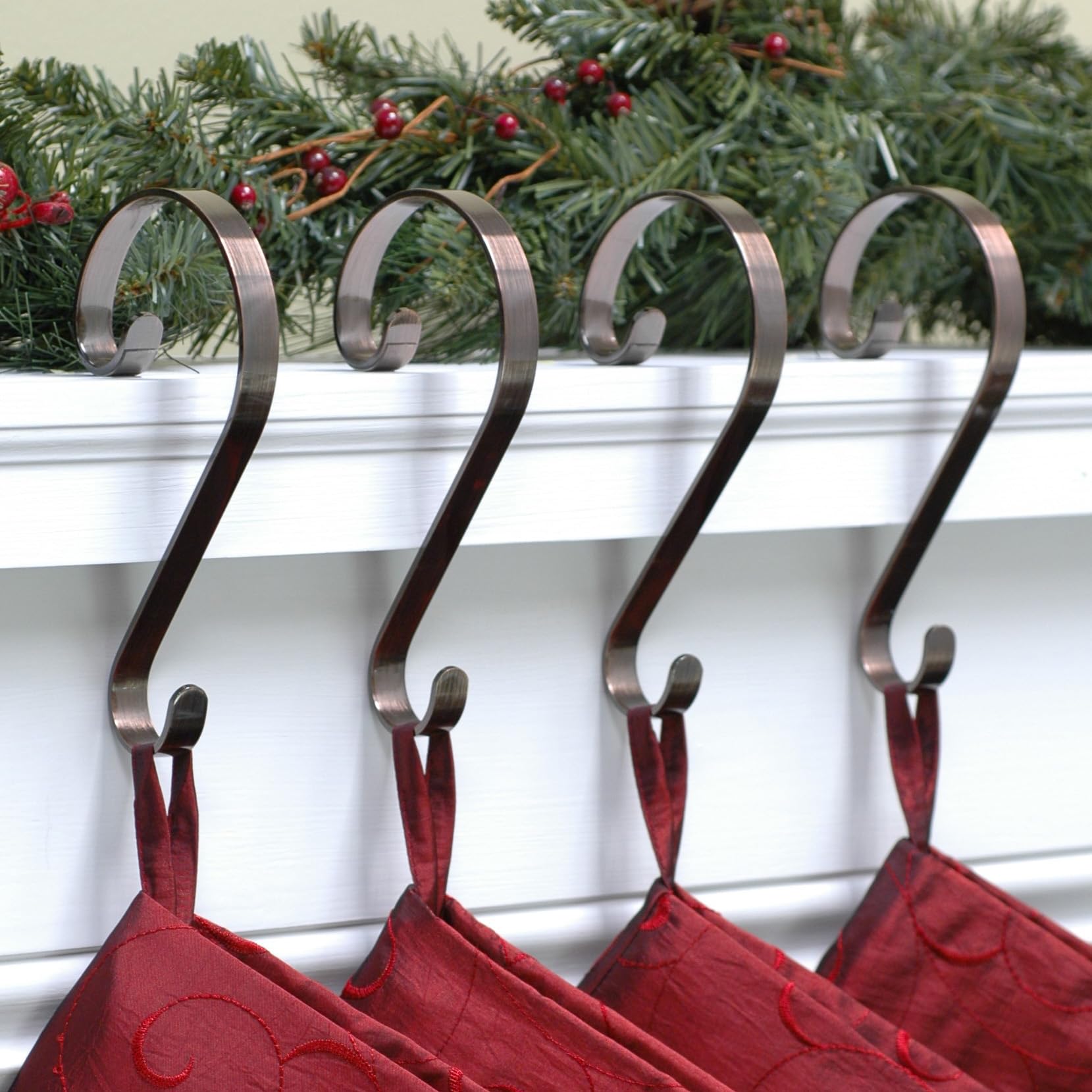 Haute Decor Stocking Scrolls Stocking Hanger - 4 Pack (Oil-Rubbed Bronze) - Christmas Stocking Holders For Various Mantel Sizes