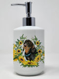 Caroline's Treasures CK2927SOAP Black and Tan Dachshund in Sunflowers Ceramic Soap Dispenser Hand Soap Dispenser Pump Bottles fo