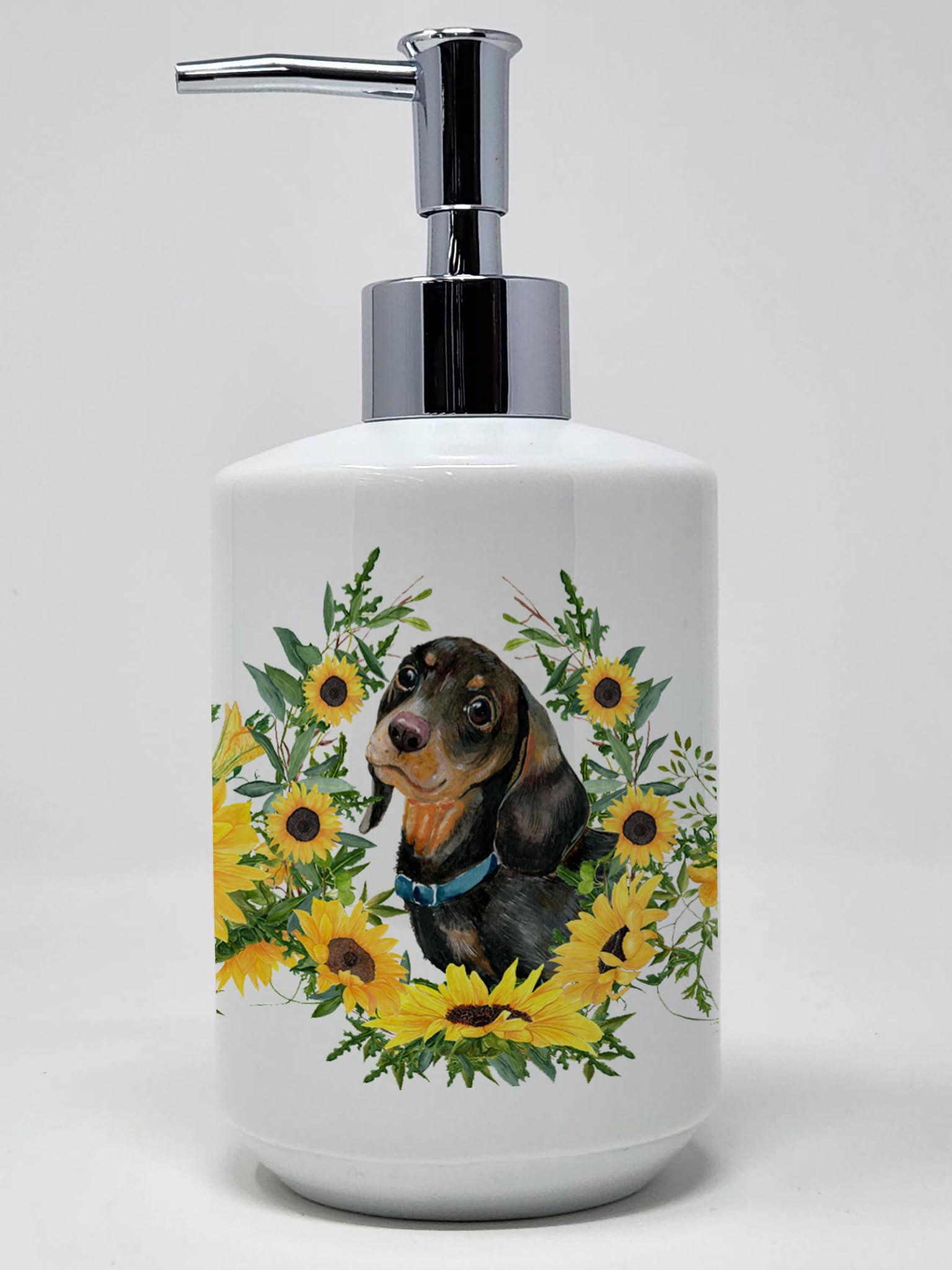 Caroline's Treasures CK2927SOAP Black and Tan Dachshund in Sunflowers Ceramic Soap Dispenser Hand Soap Dispenser Pump Bottles fo