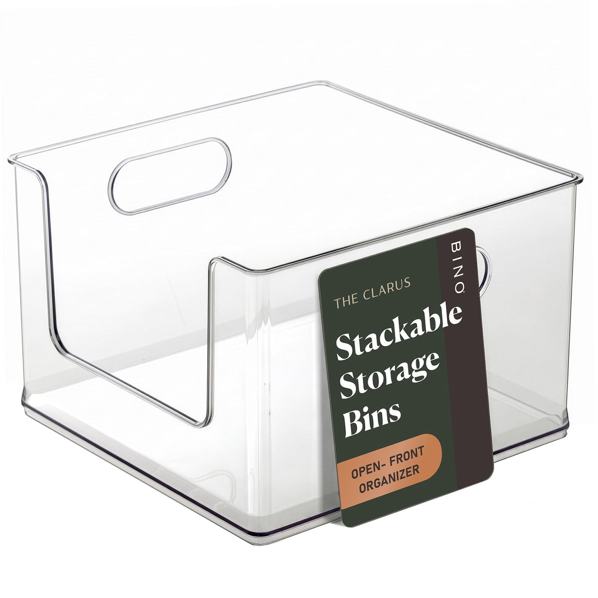 BINO | Stackable Plastic Storage Bins, OpenFront  Clear | THE CLARUS COLLECTION | Pantry Organizers and Storage Containers | F