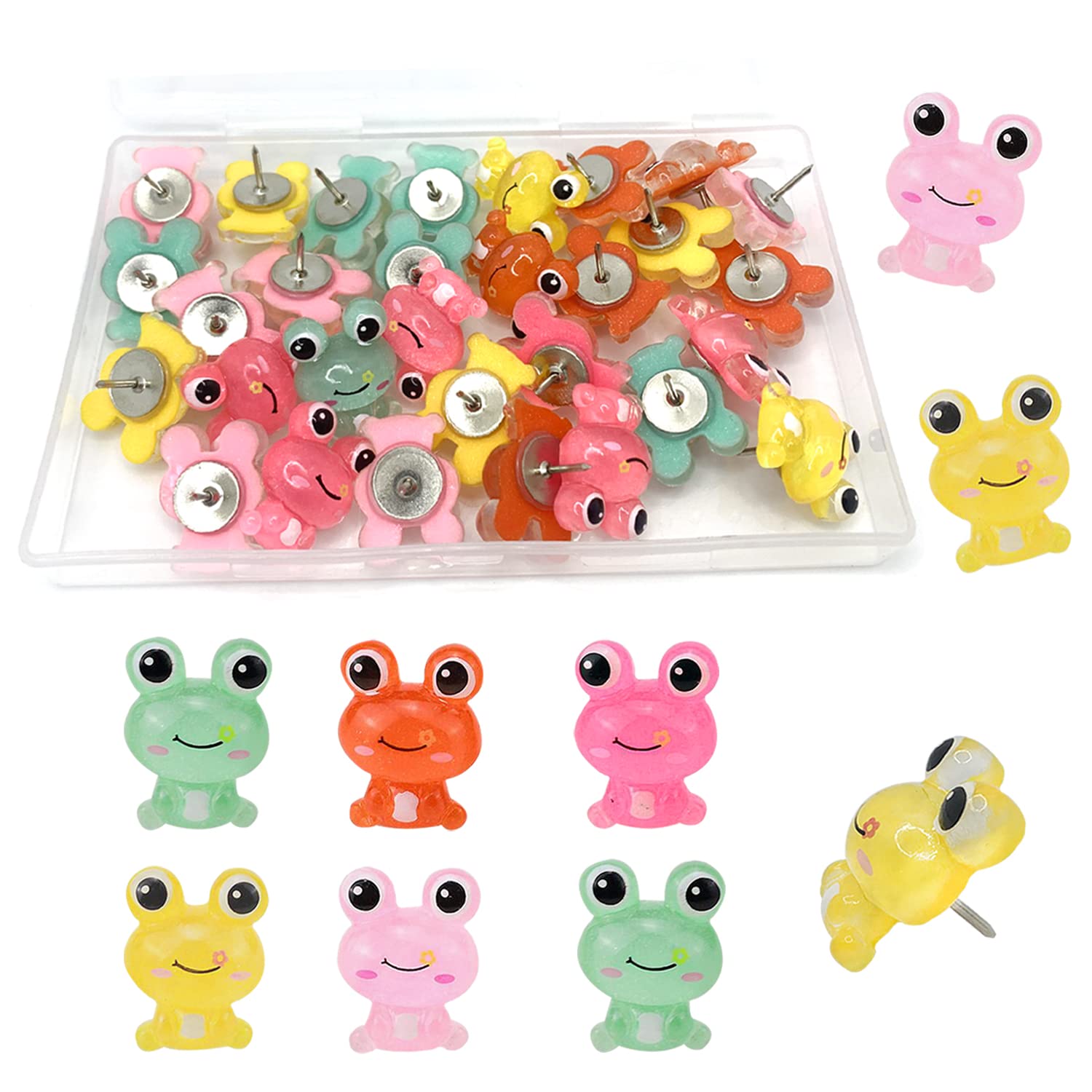 Lldynw 30 Pcs Frog Push Pins Animal Thumbtacks Cork Board Pushpins For Photos Memo Wall Offices Drawing Pins