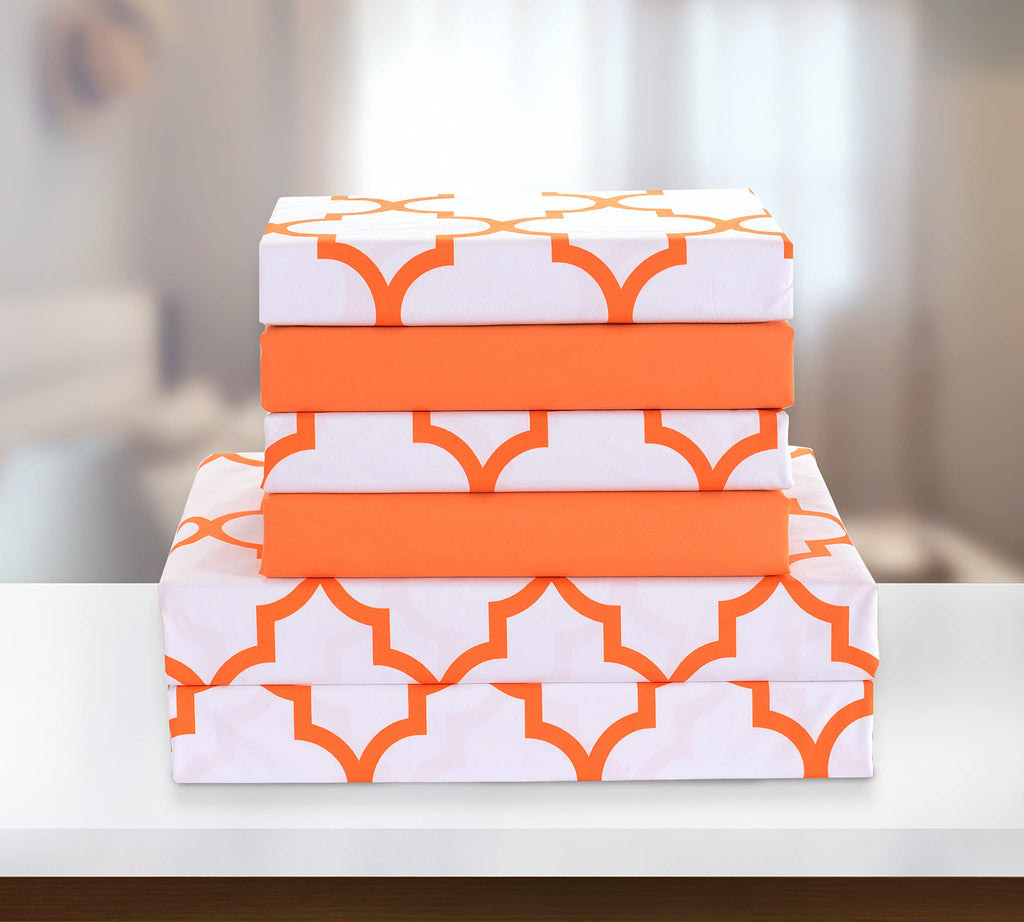 Elegant Comfort 6-Piece Moroccan Trellis Print Sheet Set, Super Cozy, Fade And Wrinkle Resistant, 1500 Premium Hotel Quality Microfiber, Deep Pocket Fitted Sheet With Smart Pockets, Full, Orange
