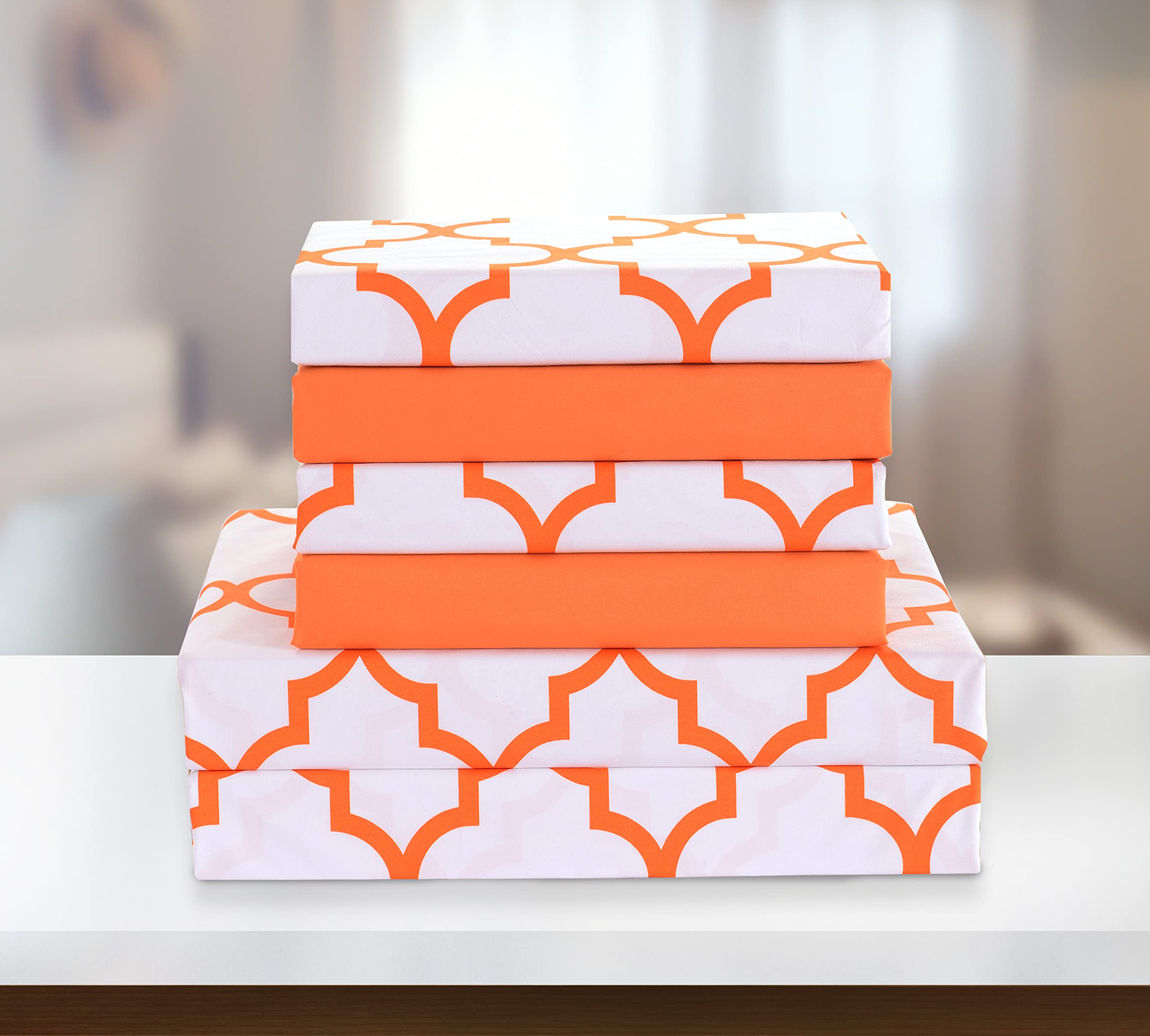 Elegant Comfort 6-Piece Moroccan Trellis Print Sheet Set, Super Cozy, Fade And Wrinkle Resistant, 1500 Premium Hotel Quality Microfiber, Deep Pocket Fitted Sheet With Smart Pockets, Full, Orange