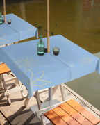 Queenker Outdoor Tablecloth With Umbrella Hole, Minimalist Lines Leaves Flowers Blue Square Tables Waterproof Tabletop Collectio