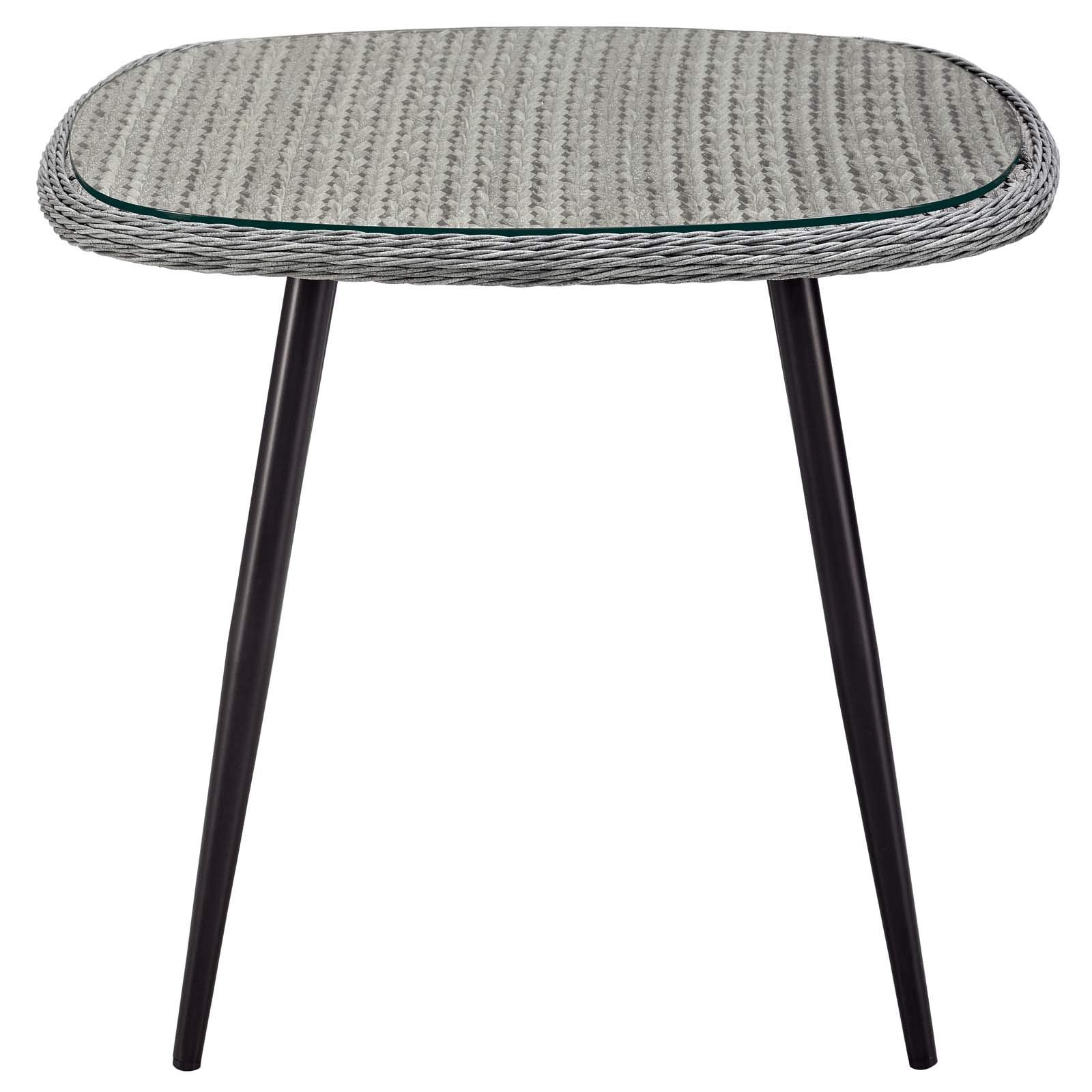 Modway Endeavor Wicker Rattan Aluminum Glass Outdoor Patio 36" Square Dining Table in Gray