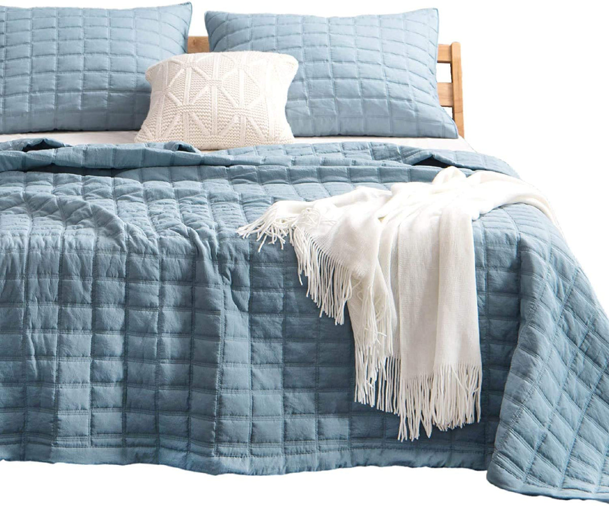 Kasentex Quilt-Bedding-Coverlet-Blanket-Set, Machine Washable, Ultra Soft, Lightweight, Stone-Washed, Detailed Stitching-Solid C