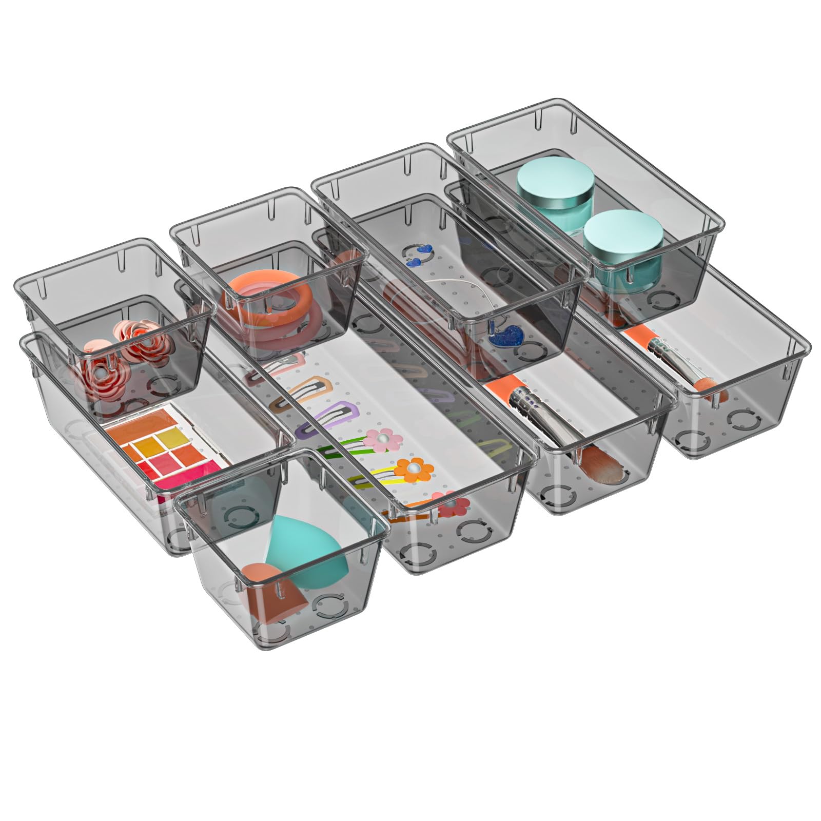 Wowbox 9 Pack Clear Drawer Organizer Set, Acrylic Drawer Storage Trays, Storage Bins For Makeup, Cosmetics, Jewelries, Utensils,