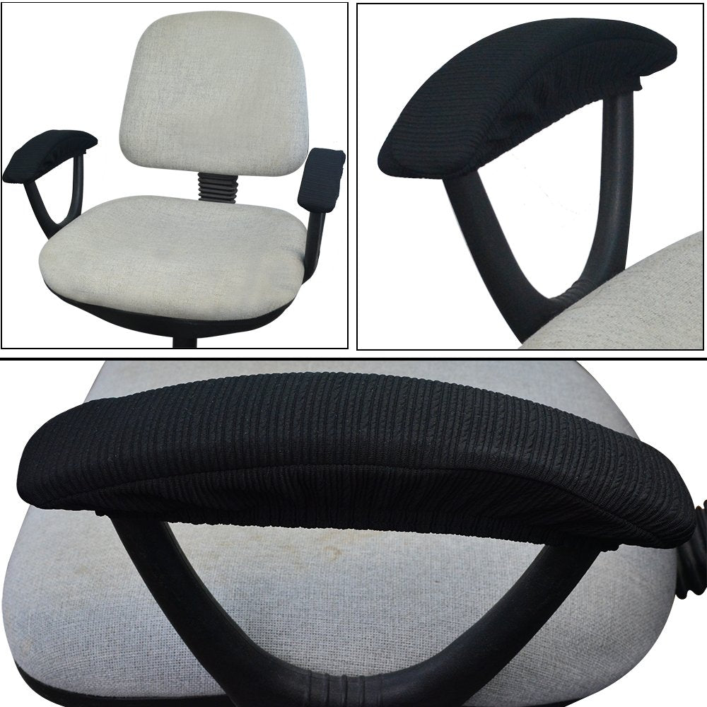 Baotongle Black Polyester Elastic Stretch Chair Arm Covers, Machine Washable Office Chair Armrest Covers (Set Of 2)