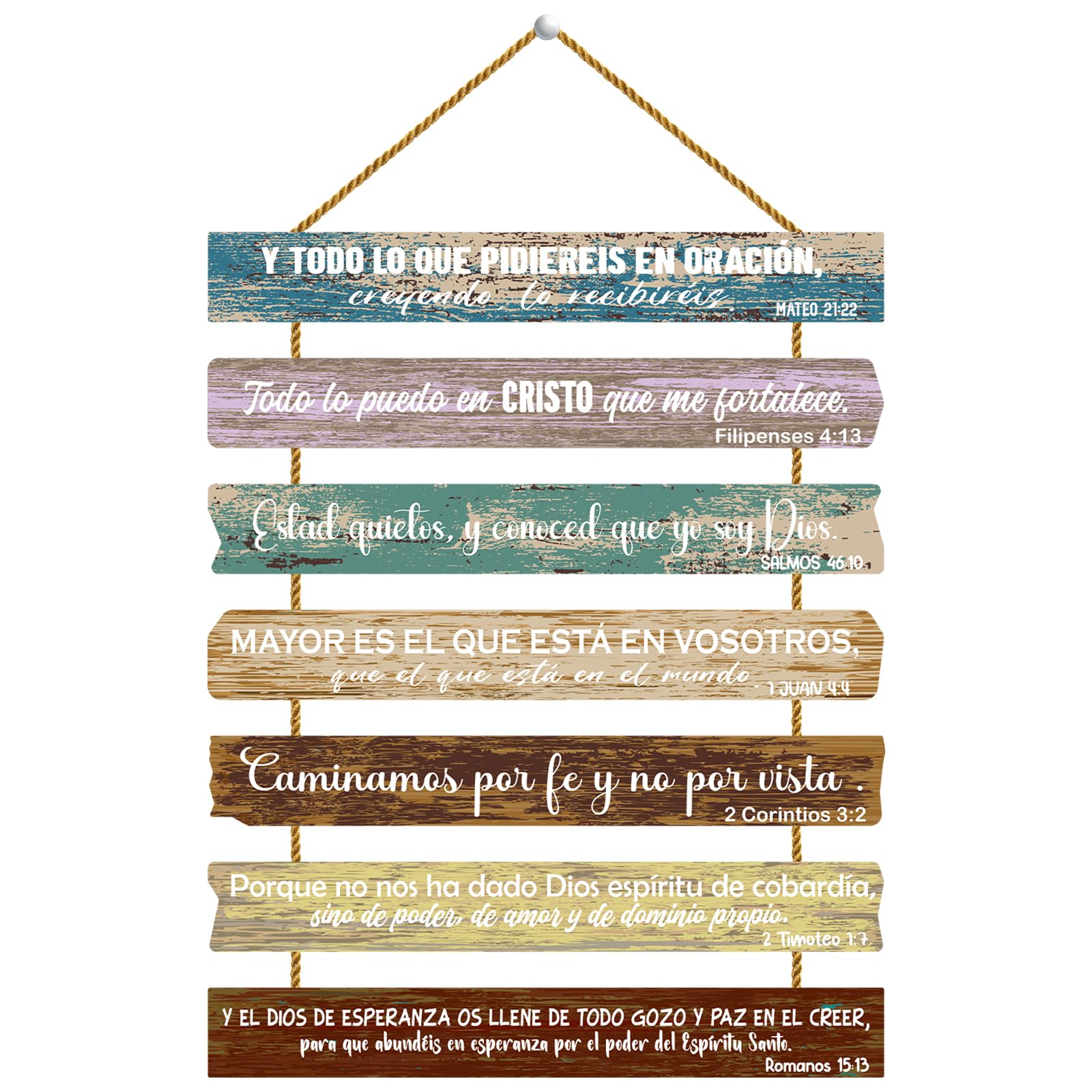 Thrist Spanish Christian Wall Art Wooden 7PCS Spanish Bible Verses Wall Decor for Bedroom Bathroom Living Room Inspirational Bib