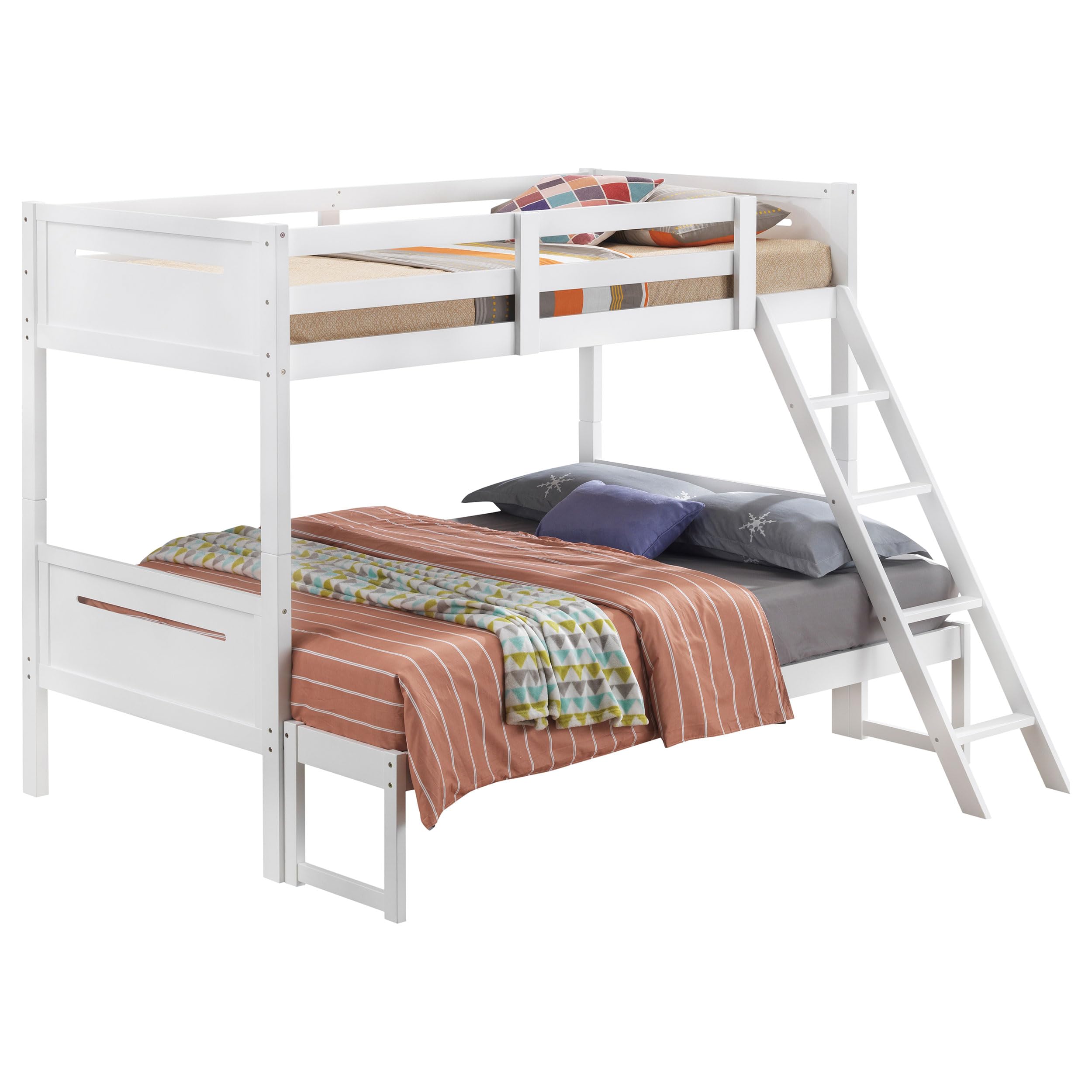 Coaster Home Furnishings Littleton Transitional Wood Twin Over Full Size Bunk Bed Frame with Ladder and Guardrails Fully Slatted Mattress Ready Foundation White 405052WHT