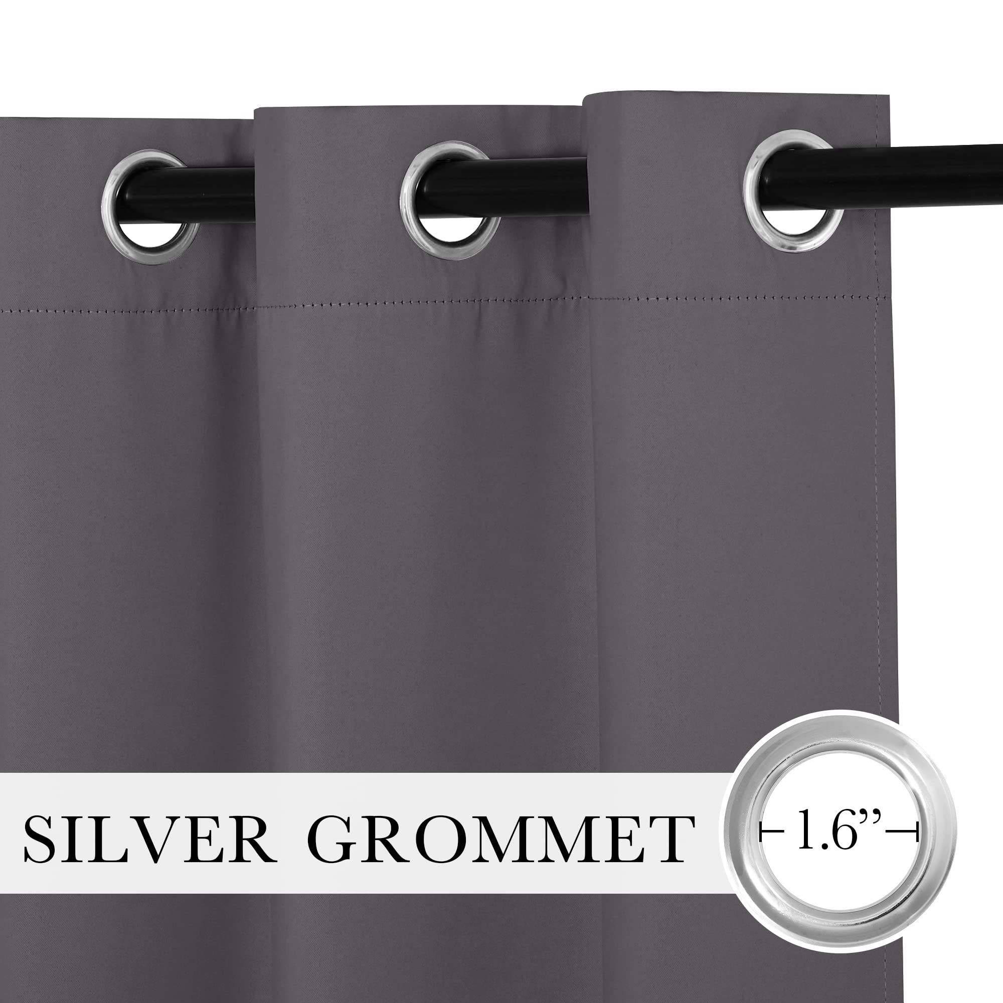 Ryb Home Grey Blackout Curtains 63 Inches Length 2 Panels Set, Heavy Duty Solid Curtains Drapes Room Darkening Privcay Window Tr