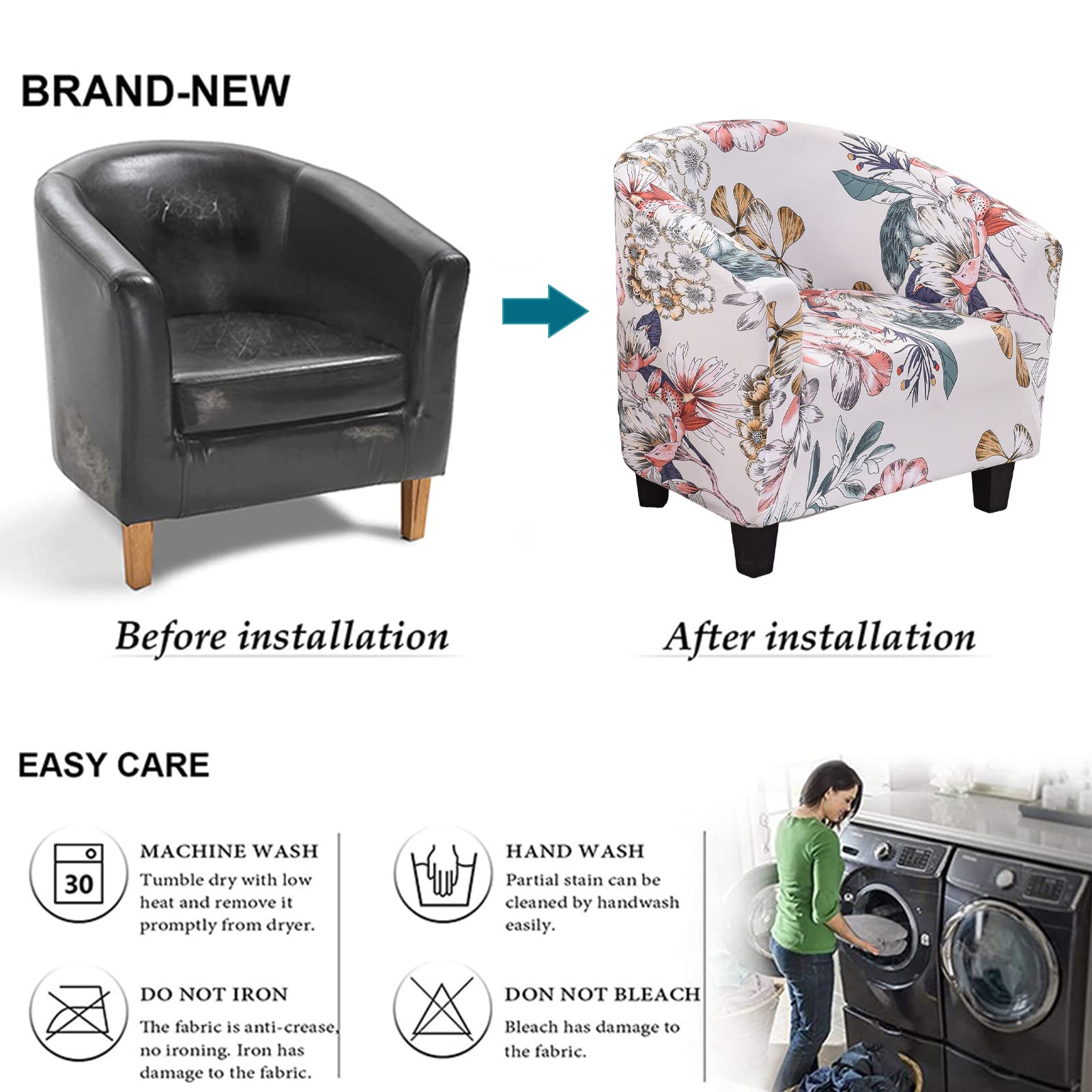 Niluoh Club Chair Slipcover Jacquard Tub Chair Cover Stretch Armchair Covers Sofa Cover Furniture Protector For Living Room (A52