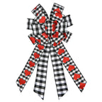 Threetols Large Valentine's Day Wreath Bows, Black White Buffalo Plaid Bows Wreath for Front Door Red Glitter Heart Decoration B
