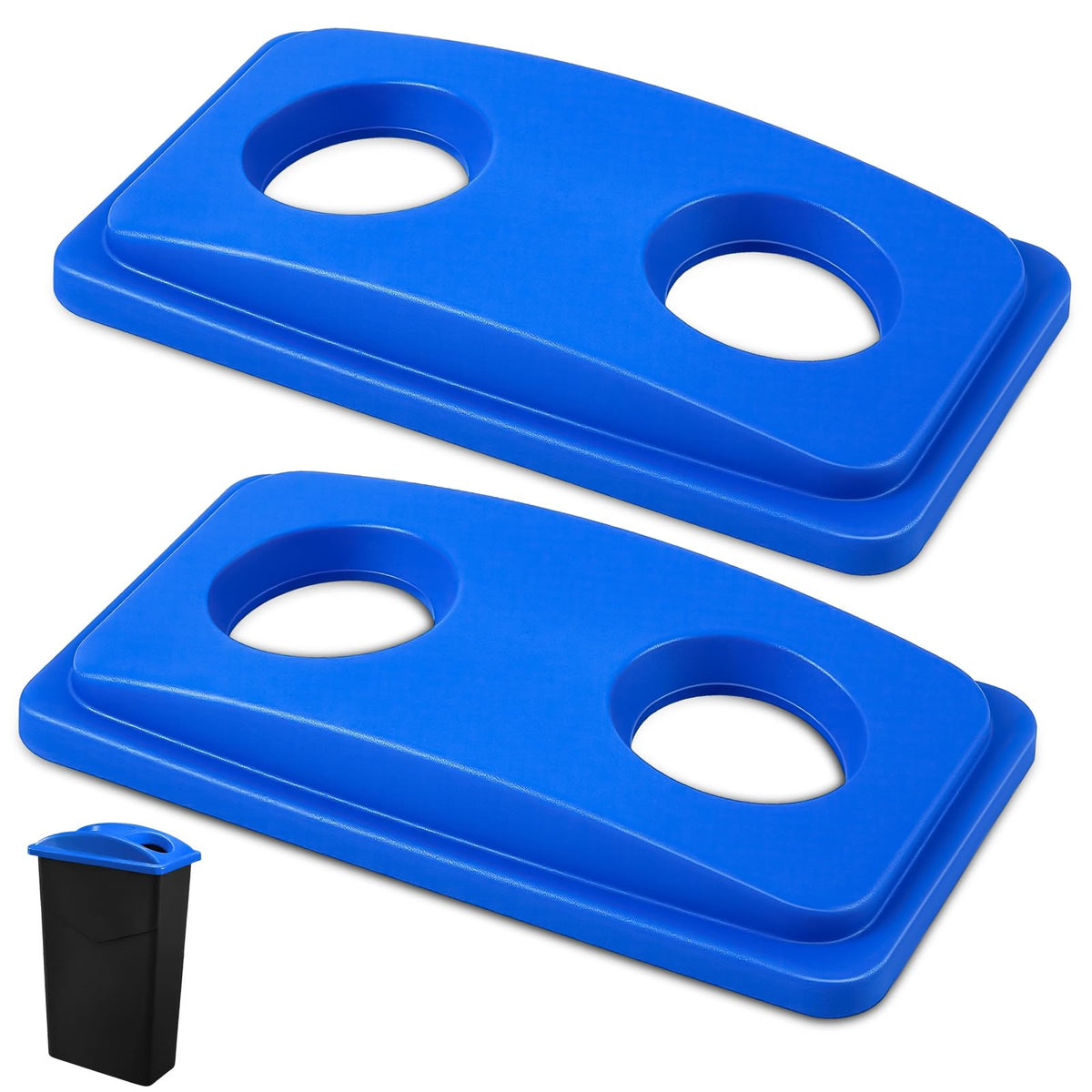 Maxdot 2 Pack Recycle Bin Lids Each with Two Bottles & Cans Openings, Blue
