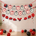 Zyozique Ladybug Theme Happy Birthday Paper Banner & Character Paper Banner, Red & Black, Party Decorations with Garland, Ladybu