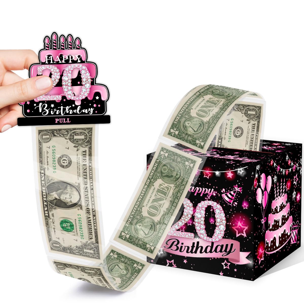 Birthday Money Box For Cash Gift, 20 Years Old Surprise Box Explosion Gift For Women Men Pull, 20Th Birthday Money Gift Ideas, P