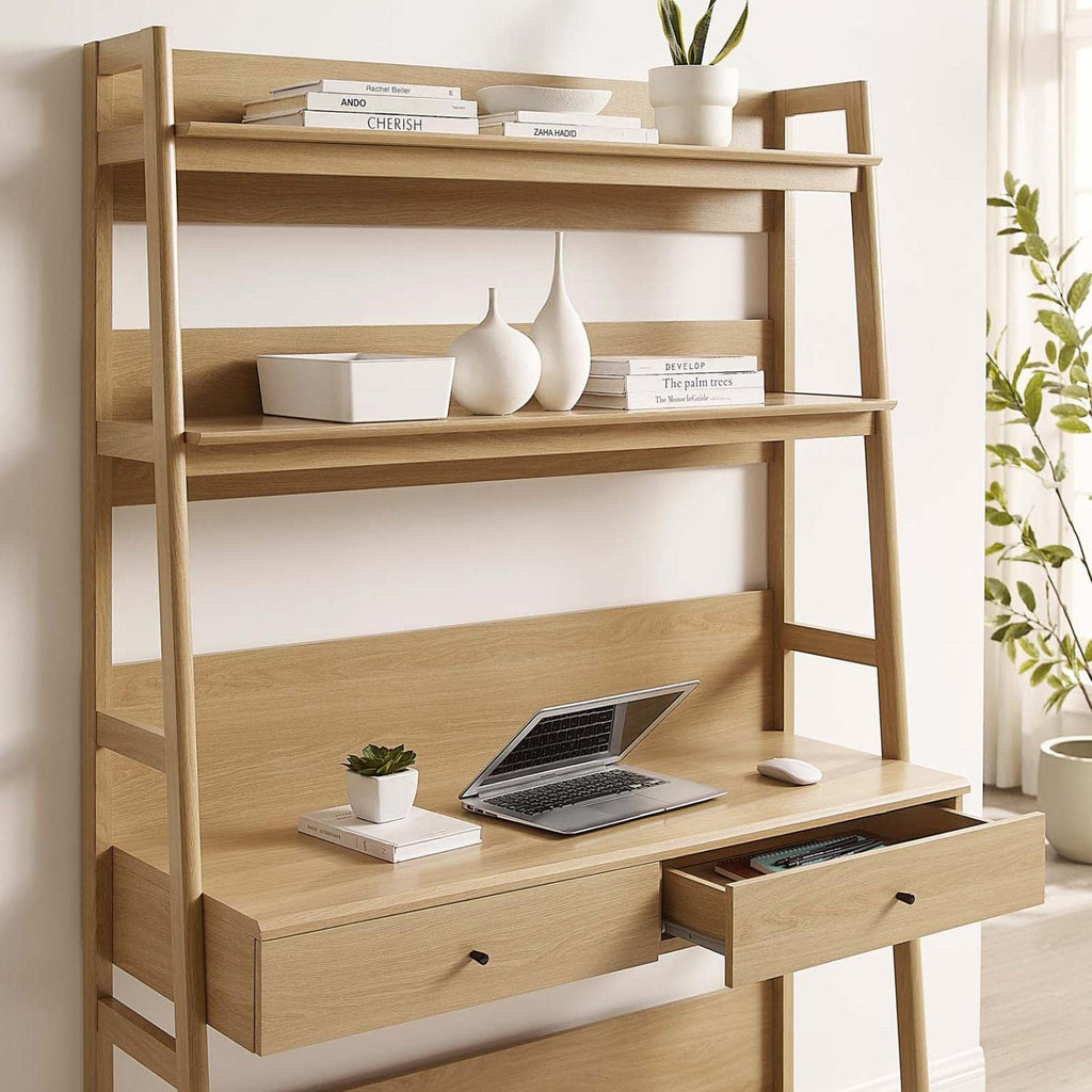 Modway Bixby Home Office Desk With Bookshelf In Oak 18.5 X 49 X 71