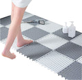 Wishbone Interlocking Rubber Floor Tiles DIY Size NonSlip Rubber Bath Mat with Drain Holes and Drainage Column for Bathroom, Ki