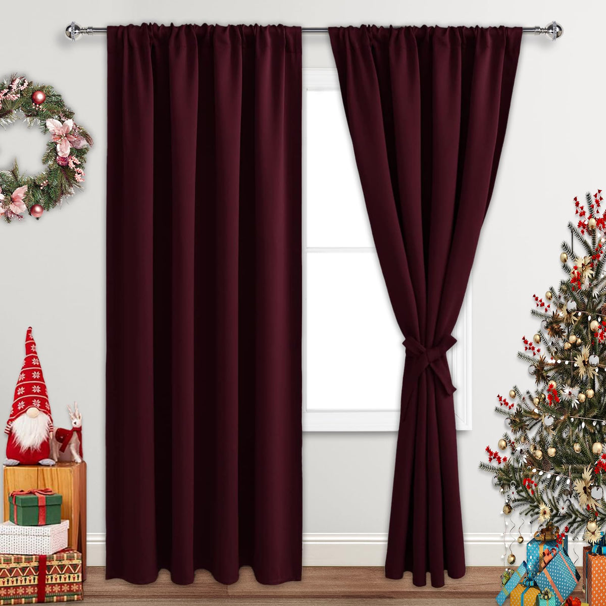 Jiuzhen Christmas Blackout Curtains For Bedroom - Thermal Insulated Room Darkening Noise Reducing, 52 X 84 Inch Length Curtains