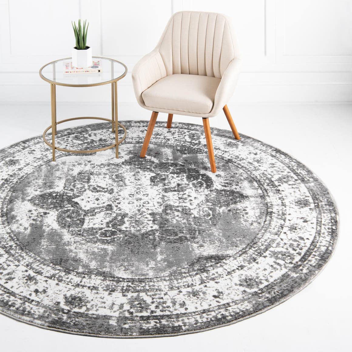 Unique Loom Sofia Collection Area Rug - Salle Garnier (3 3 Round, Gray/ Ivory)