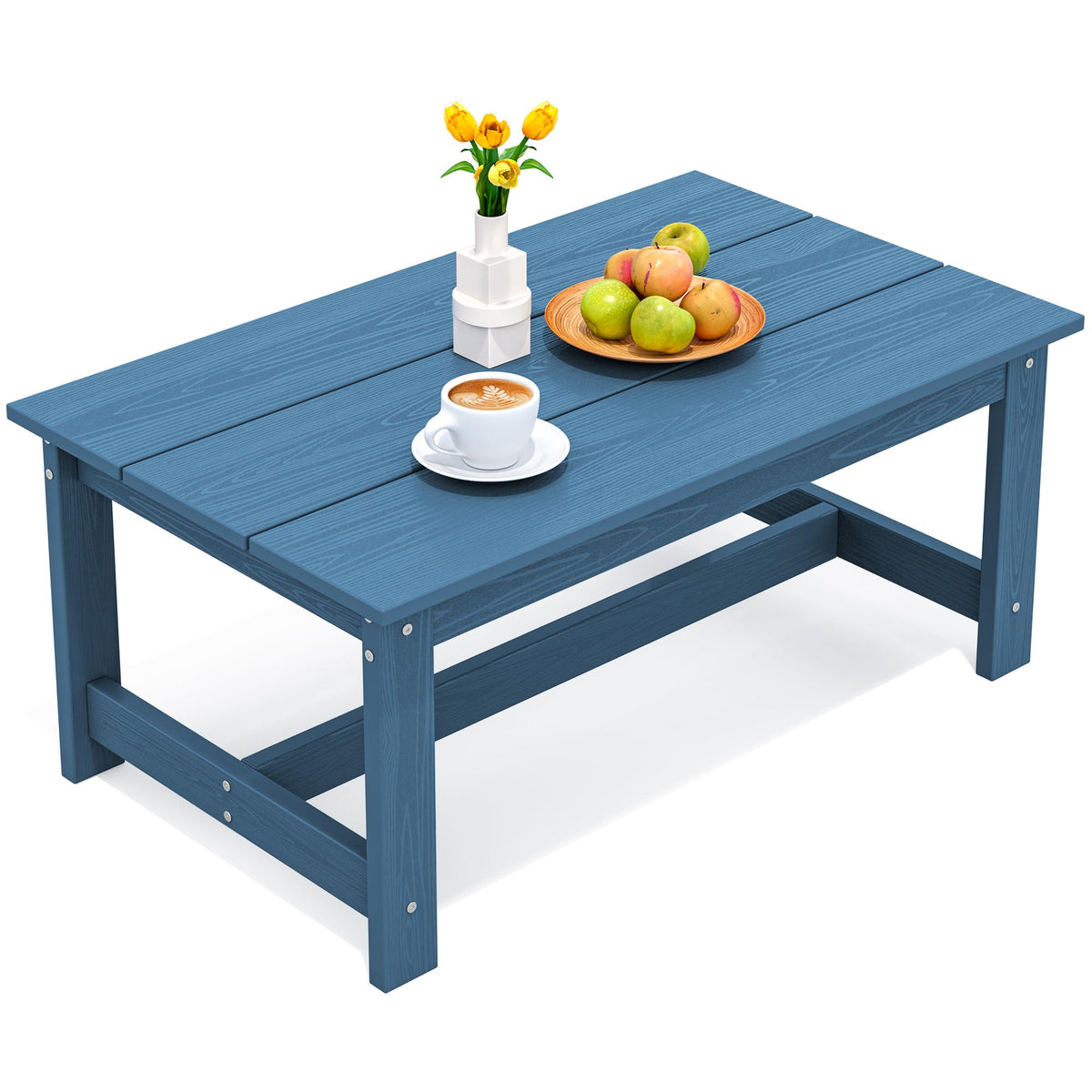 Serwall Hdpe Patio Coffee Table, Rectangle Outdoor Coffee Table, All-Weather Coffee Side Table For Balcony, Poolside, Deck, Garden, Blue