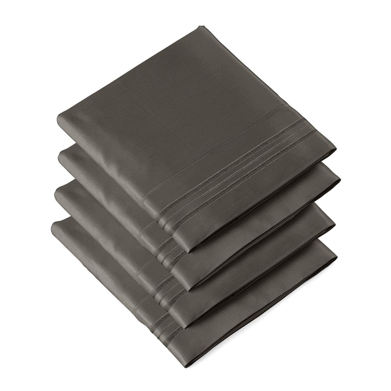 Queen Size Pillow Cases Set Of 4 - Soft, Premium Quality Pillowcase Covers - Machine Washable Protectors - 20X40, 20X36 & 20X48 Pillows For Sleeping 4 Piece - Queen Size Dark Grey Pillow Cover Bedding