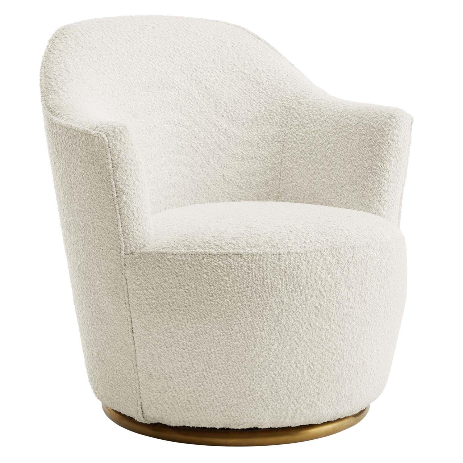 Modway Nora Boucle Upholstered Swivel Chair With White Finish Eei-5311-Whi