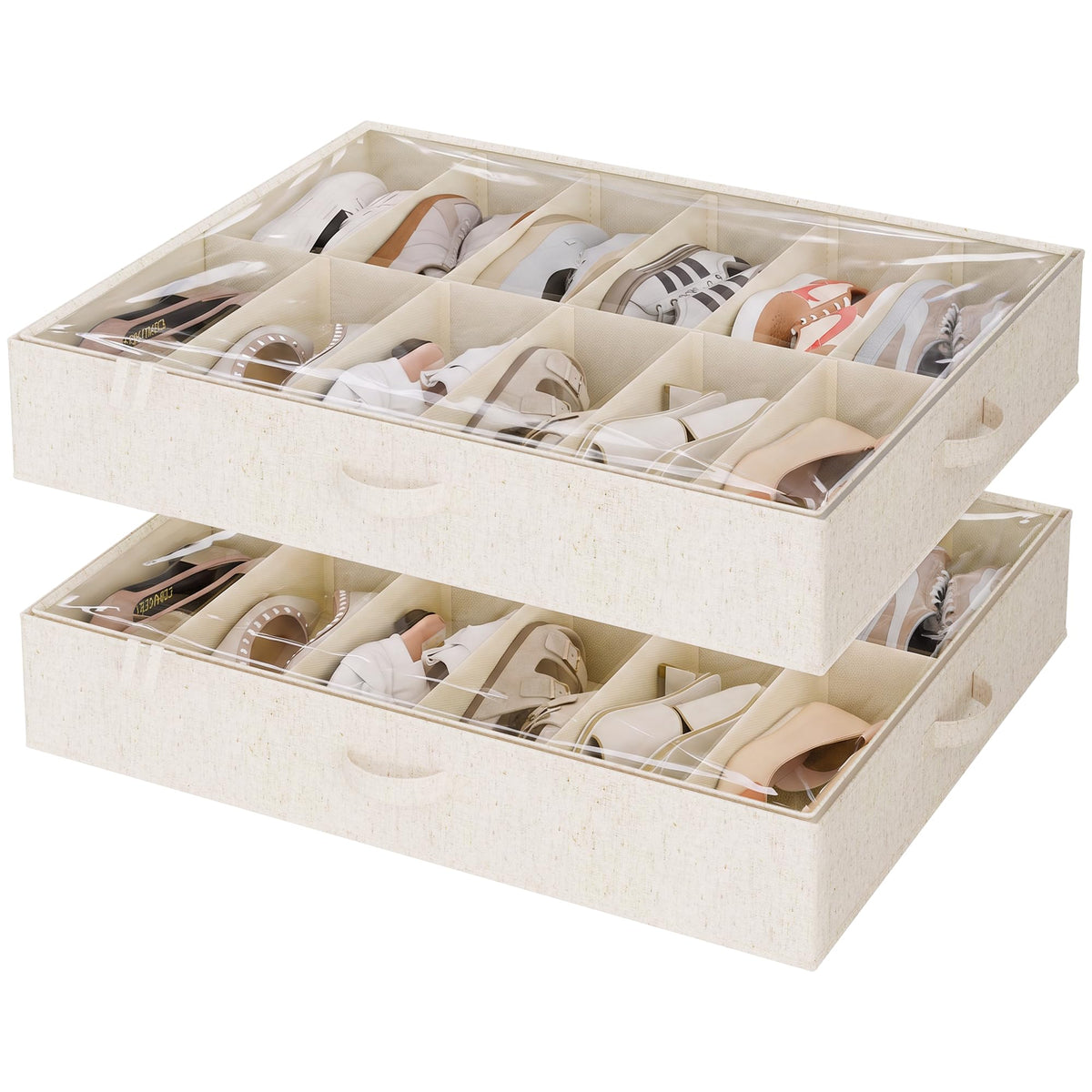 StorageWorks 2Pack 24Pair Underbed Shoe Storage Organizer, Linen Beige