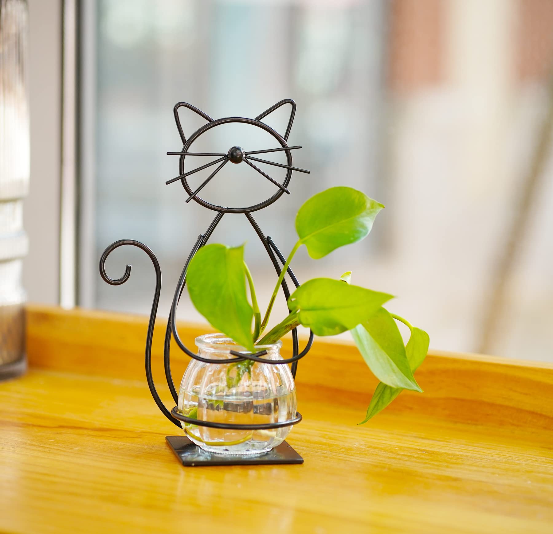 Joyathome Desktop Glass Planter Vase Holder, Metal Cat Plant Terrarium Stand For Plants Creative Decorations For Home Patio Lawn