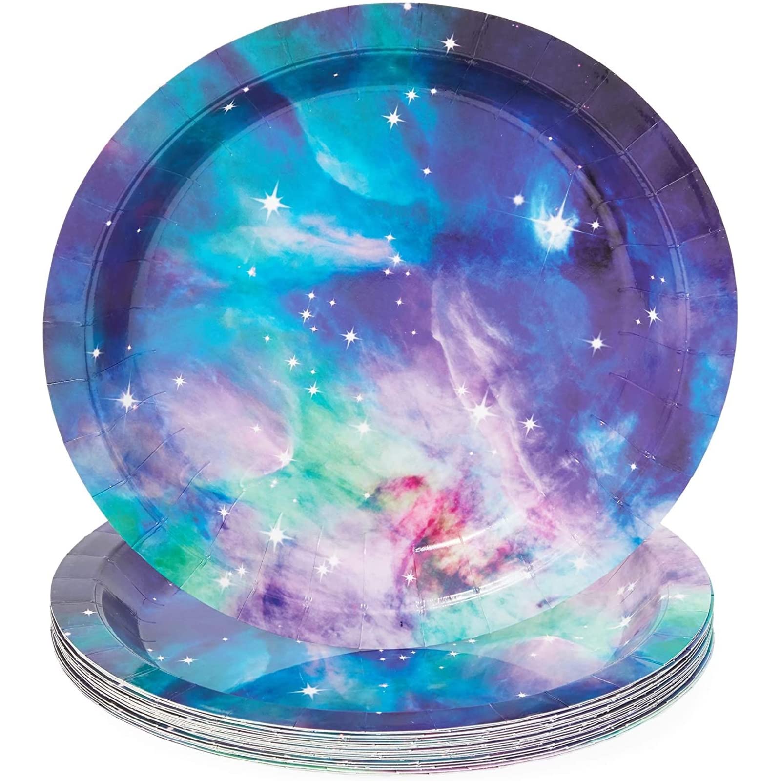 Blue Panda 168 Pieces Galaxy Party Supplies With Paper Plates, Napkins, Cups, And Cutlery For Outer Space Birthday Party Decorat