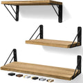 BAYKA Wall Shelves for Bedroom Decor, Floating Wall Shelves for Living Room Kitchen Storage, Wall Mounted Rustic Wood Floating S