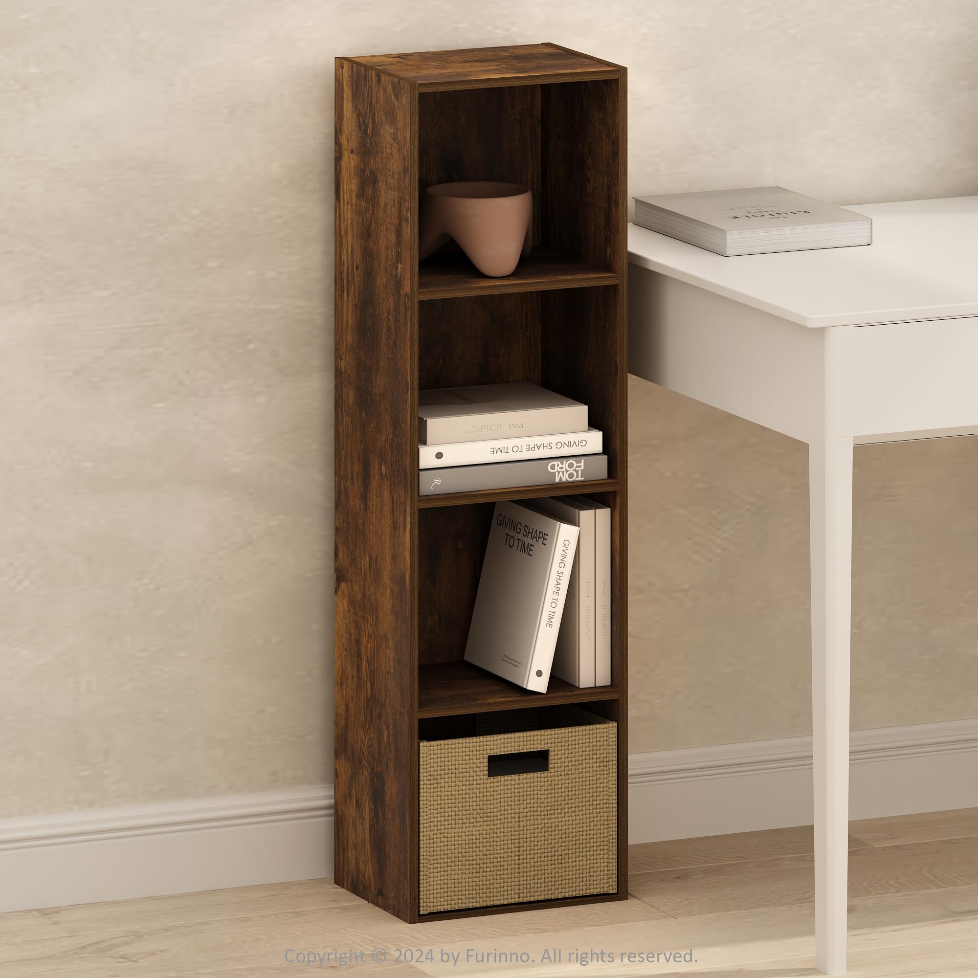 Furinno Pasir 4-Tier Open Shelf Bookcase, Amber Pine