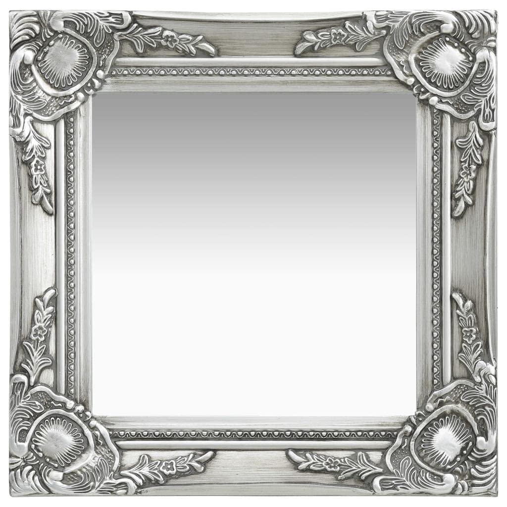 vidaXL Classic Wall Mirror - Baroque Style Design, Beveled Edge, Easy to Install, Wooden Frame, Silver Finish, Rectangle Shape, Ideal for Bathroom/Dressing Room - 23.6&quot;x15.7&quot;