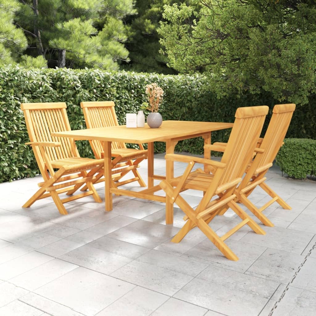 vidaXL 5 Piece Garden Dining Set - Extendable Solid Teak Wood Rectangular Table & Foldable Chairs - Outdoor Patio Furniture