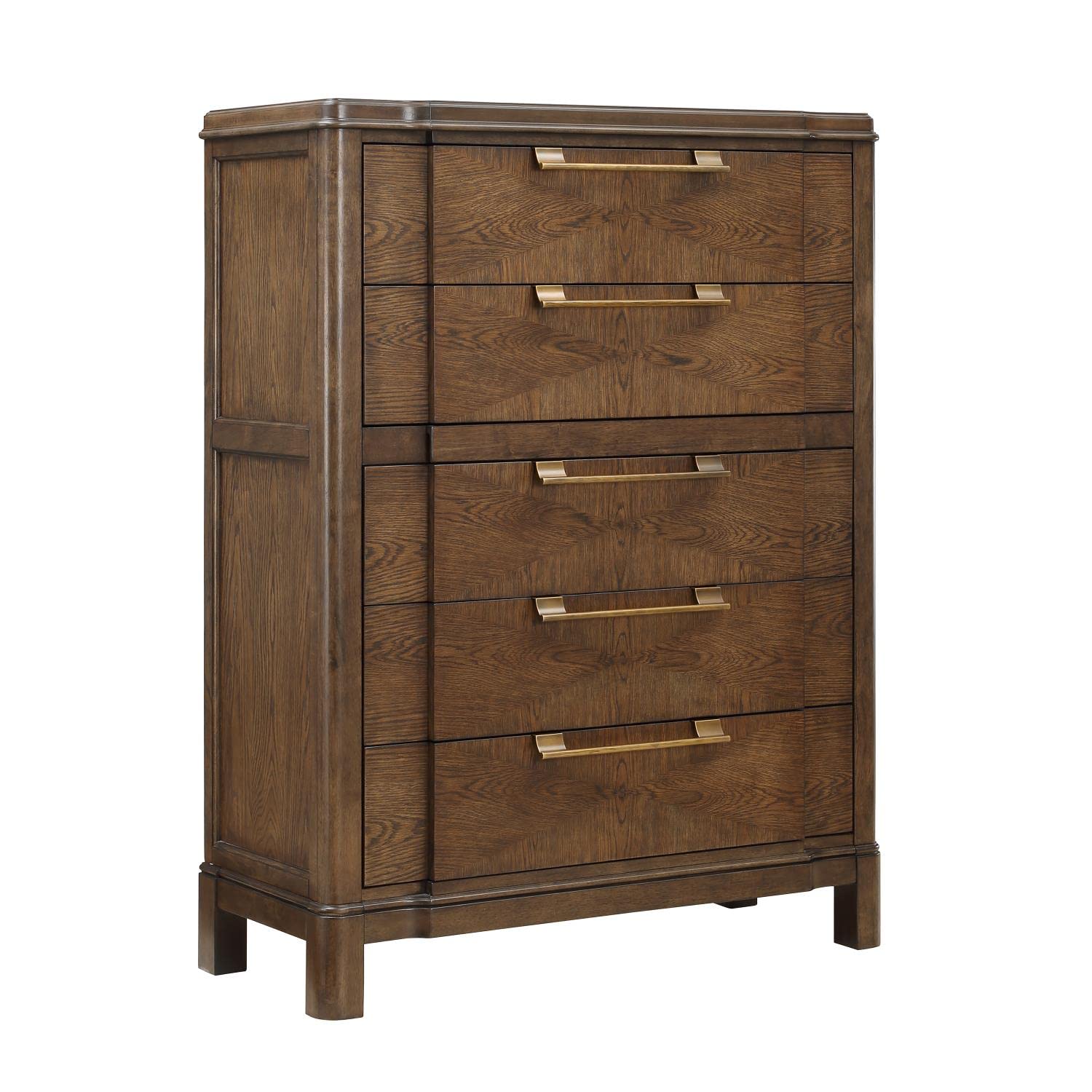 Steve Silver Milan Modern Bedroom Styling, Warm Brown Walnut Finish, Sunburst Veneer Pattern Chest, 42 x 19 x 56
