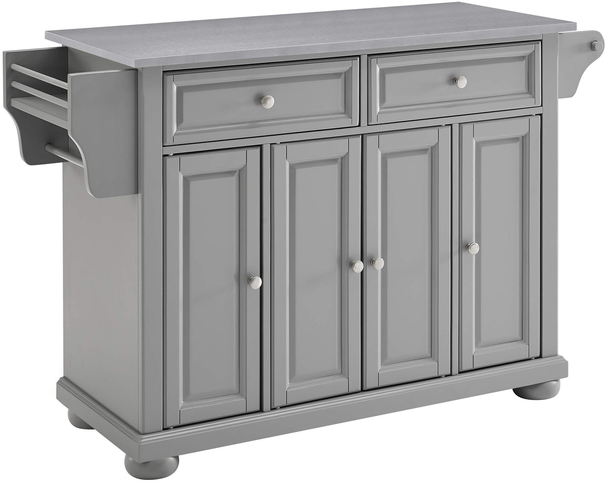 Crosley Furniture Alexandria Stainless Steel Top Rolling Kitchen Island Storage Cart, Microwave Stand, Gray