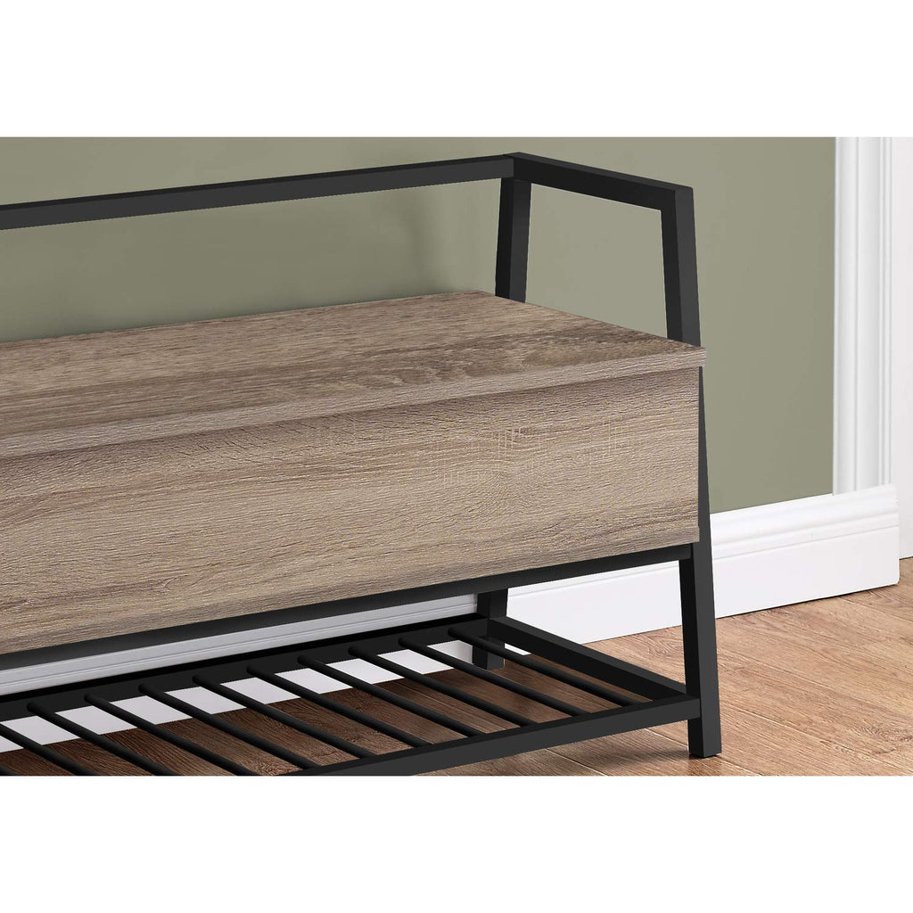 Monarch Specialties I 4501 Bench, Entryway, Hallway, Storage, 42" Rectangular, Metal, Laminate, Brown, Black, Contemporary, Modern