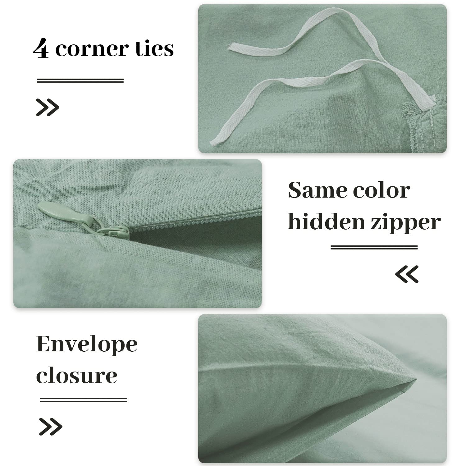 Nexhome Pro Green Duvet Cover Set California King Linen Feel Textured Organic Natural 100% Washed Cotton Duvet Cover 3 Pieces Bedding Set With Zipper Closure, Breathable, Soft (No Comforter)